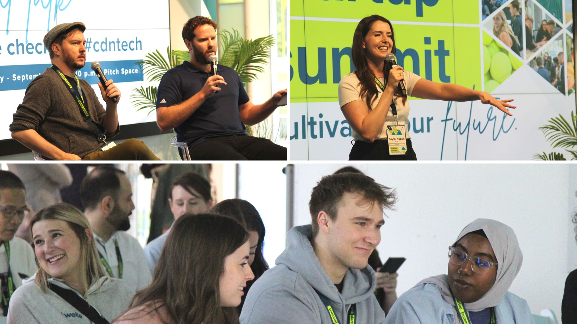 Collage of speakers and crowd at startup summit