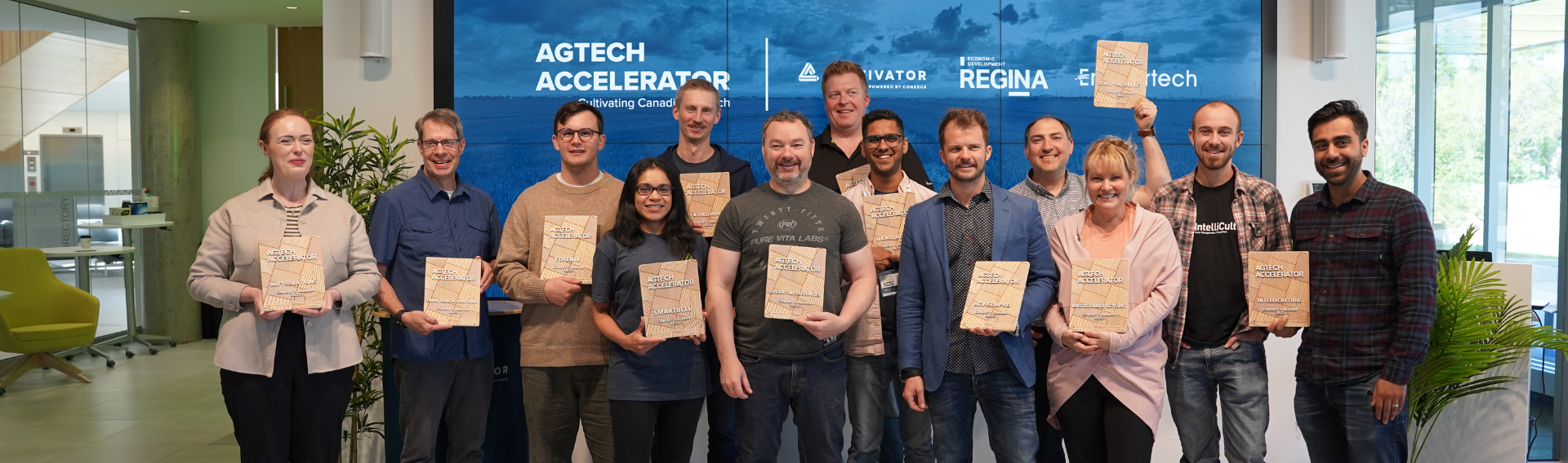 Cohort 1 founders pose and celebrate the completion of AGTECH ACCELERATOR programming