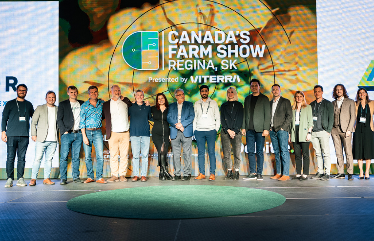 Cohort 3 on stage at Demo Day at Canada's Farm Show in Regina, SK