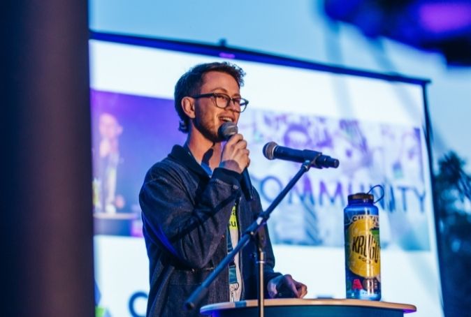 Prairie Robotics Co-Founder, Sam Dietrich, speaking at Cultivator's 2021 Sask Startup Summit