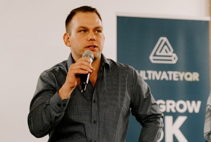 Jon Clifford, Co-founder and CEO of ServiceBox speaking at Cultivator event