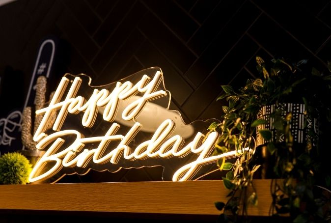 Happy Birthday neon sign in Cultivator space