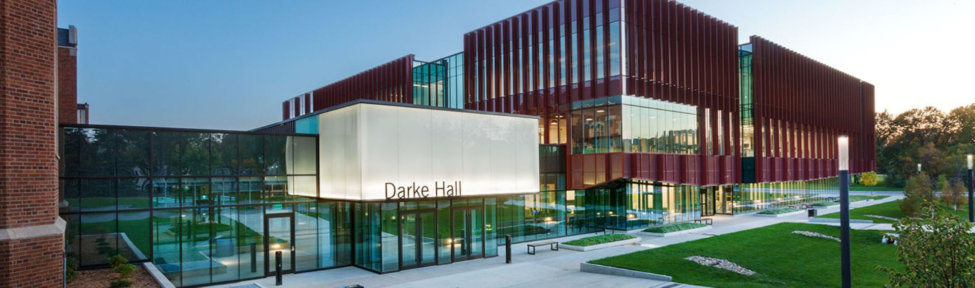 North side view of Conexus head office building and Darke Hall link. 