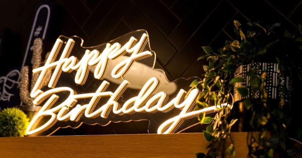 Happy Birthday neon sign in Cultivator space