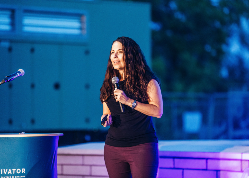 Serese Selanders, CEO and Founder SolusGuard, speaking at Sask Startup Summit