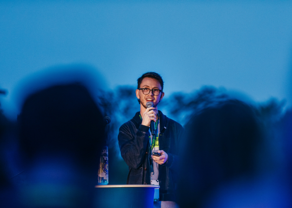 Sam Dietrich, Director and Co-Founder Prairie Robotics, speaking at Sask Startup Summit